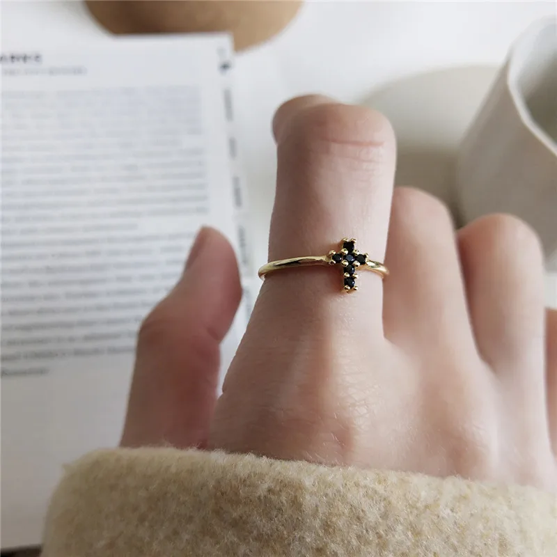 CosFecit Real Silver 925 Ring Zircon Black Opening Girls Women Rings 925 Sterling Silver Gold Color  Silver 925 Jewelry RS089  (10)