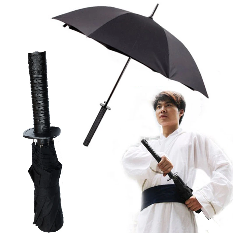 novedad de Los Hombres Super Cool Japonés Samurai Espada Paraguas Mango Sombrilla Largo Palo Lluvia Paraguas Forma Creativa QC005 SZ|Paraguas| - AliExpress