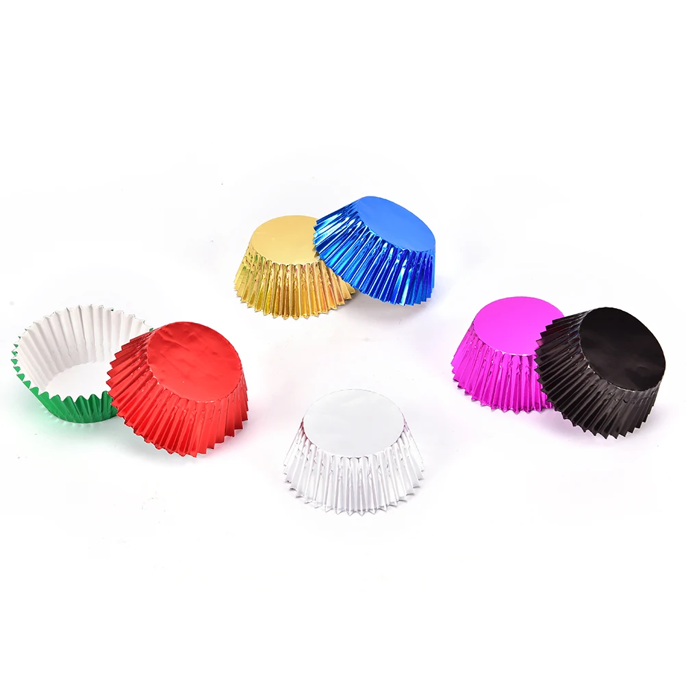 

100pcs Muffin Cup Cupcake Color Metal Cup Aluminum Foil Cake Paper Tray For Muffin Dessert Bakeware Cake Tools