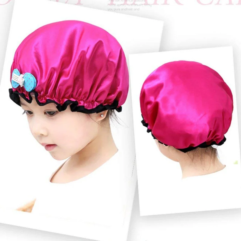 

Girls Waterproof Shower Cap Cute Bow Elastic Shower Caps for Ladies Girl Hat Hair Bath Spa Salon Shower Caps