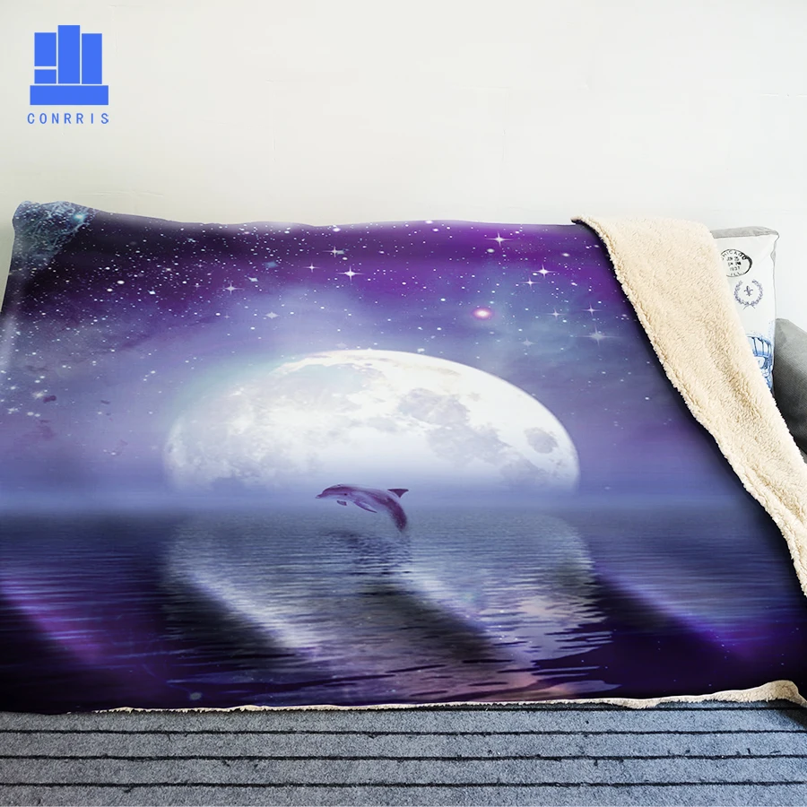 

GNORRIS Moonlight Dolphin Oversized Famil Lambskin 3D Print Super Soft Warm Throw Blanket Nether Sofa Lazy Bedding Blanket Cloak