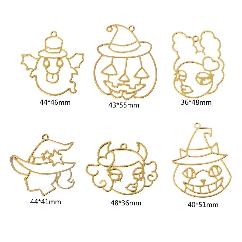 6Pcs Halloween Devil Pumpkin Frames Pendant Open Setting Bezel UV Resin Jewelry