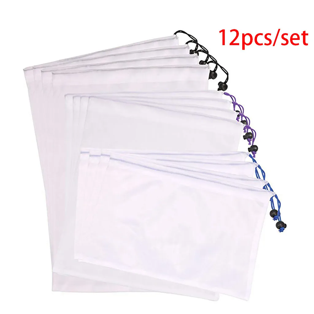12pcs Многоразовые производят сумки экологически чистые сумки для покупок овощные игрушечные фрукты набор для хранения Карманный кухонный Органайзер сумка T9 - Цвет: 12pcs