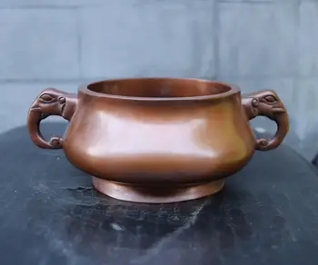

5.1 inches Chinese red Copper bronze Double elephant Incense Burners censer incensory Decoration Home Gift