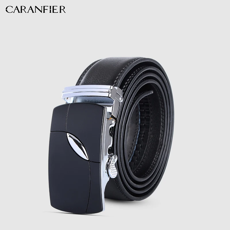 

CARANFIER Mens Belt Cow Genuine Leather Belts for Men 2017 Fashion Automatic Alloy Gold Silver Buckle Black Strap New Arrival