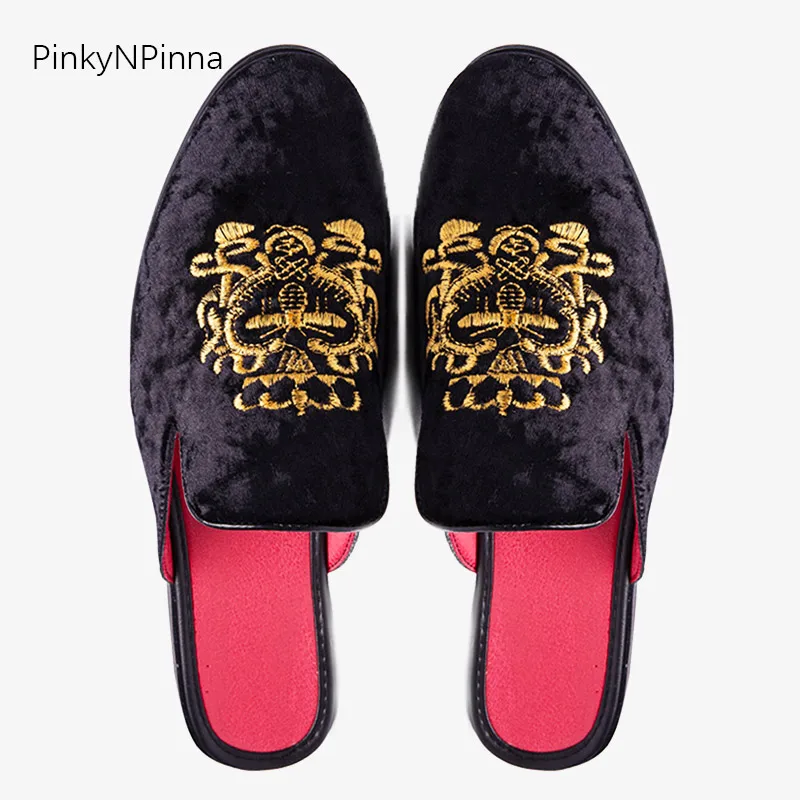 Роскошные мужские шлепанцы в Королевском Стиле; бархатные туфли ручной работы с вышивкой пчелы; экзотические дизайнерские лоферы; Модная брендовая повседневная обувь