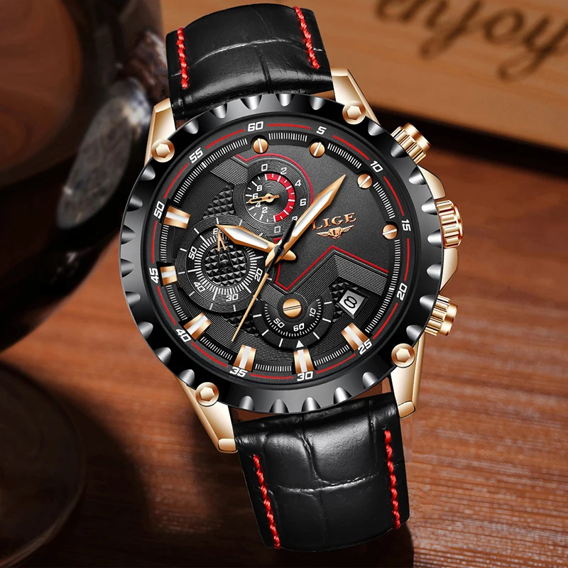 Luxury Brand LIGE Watches Men's Fashion Sport Military Quartz Watches Men's Leather Business Men's Waterproof Relogio Masculino