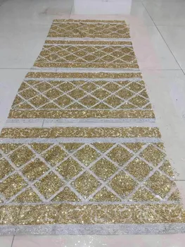 

Newest african sequins tulle mesh fabric sparkly glued glitter sequins lace fabric