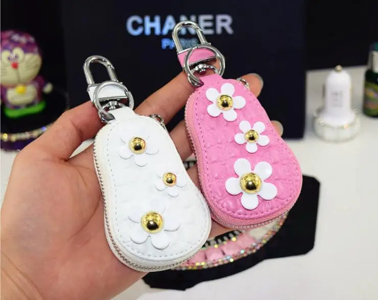 New Creative Flower style Car key ring Leather Key case For Bentley Maserati Ferrari Lamborghini Tesla key 3colors