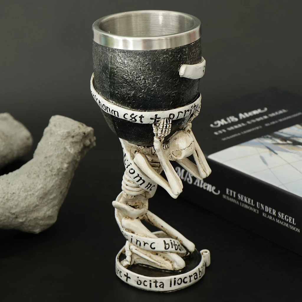 3D Gothic Skull Cup Stainless Steel Resin Skeleton Design for Bar Party Home Wine Goblet Cups Decor Crafts