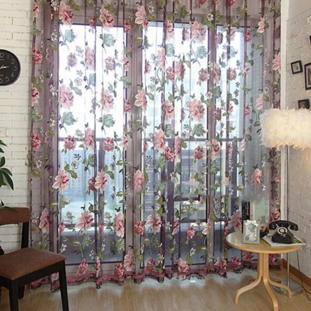 2pcs Lot Rose Flower Curtains Anti Mosquito Mesh Net Tulle D 2pcs Lot Rose Flower Curtains Anti Mosquito Mesh Net Tulle D Sheer Panel Screen Door Kitchen Window Treatment Blind