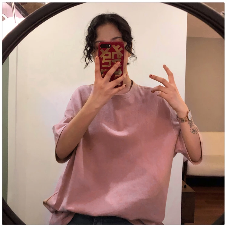 oversized Tee Shirt 7 Solid Color Basic T-shirts Women Casual Harajuku Summer long white black Tops Korean Hipster White T Shirt friends t shirt