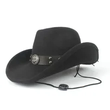 Повседневная Женская и Мужская шерстяная открытая западная ковбойская шляпа с откатными полями джентльмен Outblack Sombrero Hombre джаз шляпа ветряная веревка