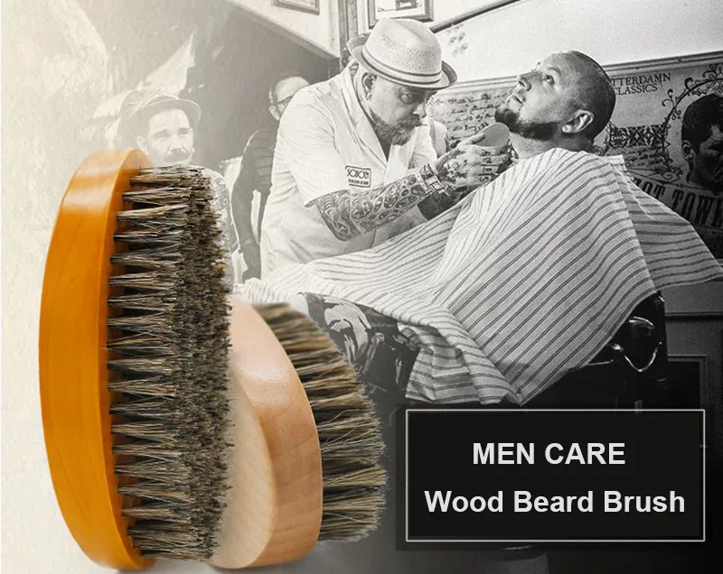 Cesto Мужская деревянная овальная Мужская щетка для усов 360 изогнутая деревянная щетка для бороды в кабана щетина волосы уход за бородой щетки гребень для бритья