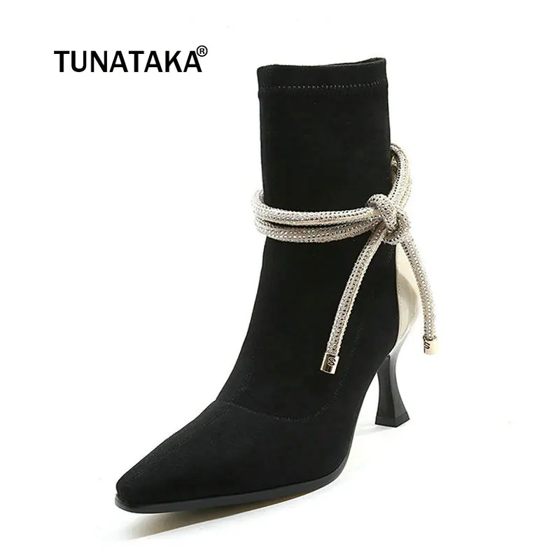 

Ladies Genuine Leather Thin High Heel Ankle Boots Fashion Square Toe Mixed Colors Fall Winter Bootie Black Apricot
