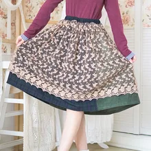 Девушка Мори милое Harajuku Винтаж Ретро Бохо Готический элегантный кружевной слой вельвет хлопок лоскутное эластичный пояс Женская Осенняя юбка