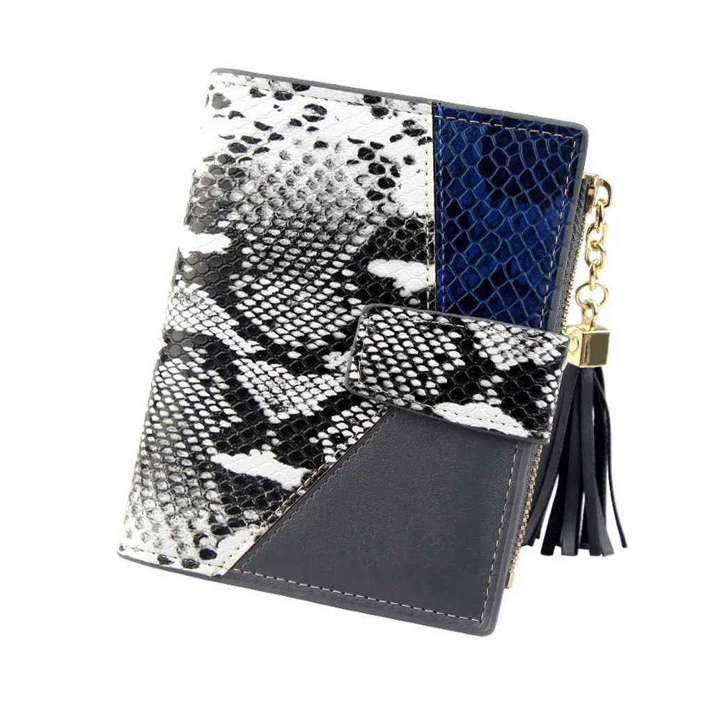 Бумажник Для женщин Maison fabre короткие Леопардовый змея симпатичный кошелек Мода Кисточкой кожаный кошелек для монет клатч для карт - Цвет: Gray