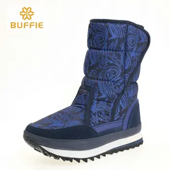 

Blue boots dark colour lady shoes winter warm insole snow boot size big nice looking fabric upper Rubber and EVA outsole no slip