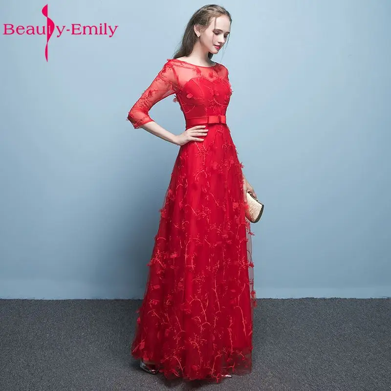 Beauty-Emily красное платье для матери невесты трапециевидной формы с длинным рукавом на молнии, длина в пол, Формальные Свадебные вечерние женские платья