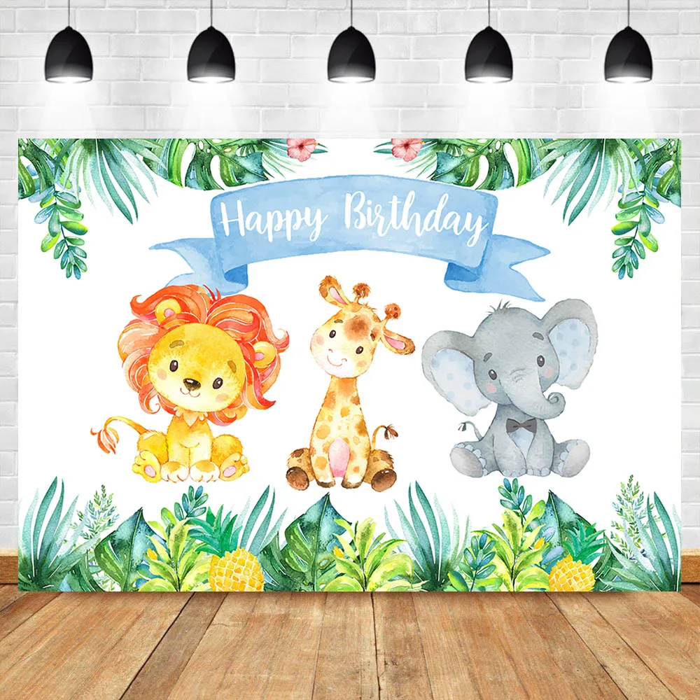 

NeoBack Safari Jungle Birthday Party Photography Backdrops Watercolor Animals Boy Birthday Party Banner Background Photography