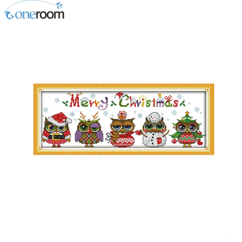 

oneroom Christmas Owls Counted Cross Stitch Cartoon Cross Stitch 14CT Cross-Stitch Kit Handmade Embroidery for Needlework