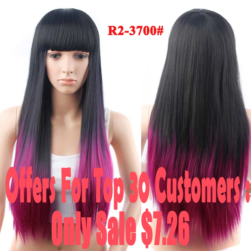 

Promotions Ombre Wig Synthetic Wigs For Black Women Long Straight Hair With Bangs African American Wigs Cheap Sale