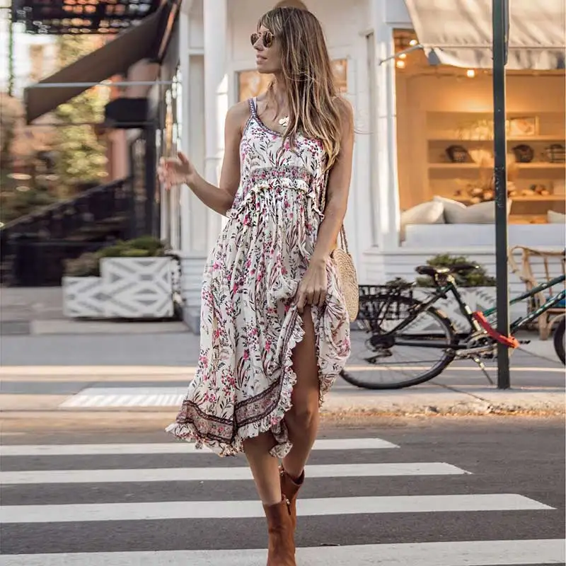 

BOHO INSPIRED CREAM midi STRAPPY DRESS frills bust casual chic summer dress strapless holiday beach dress 2019 new vestidos