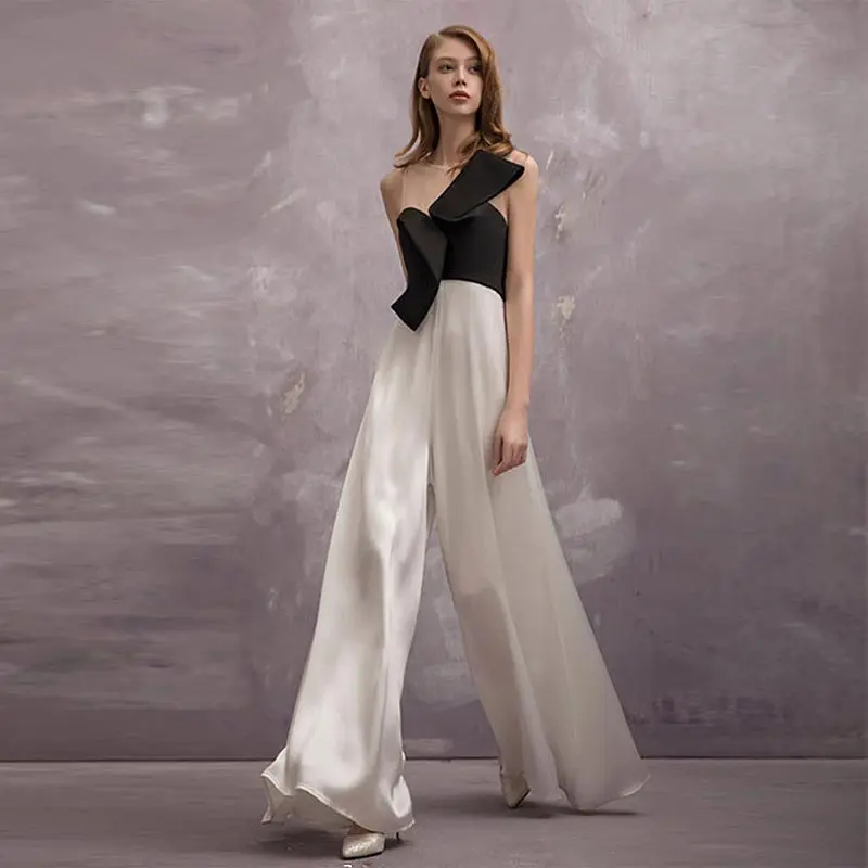 Комбинезон для женщин черно белый с широкой строчкой|jumpsuit wide leg|designer jumpsuitsfashion