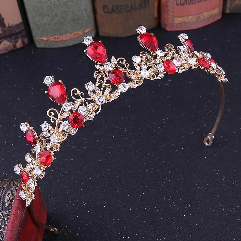 

5 Colors Baroque Simple Alloy Water Drop Rhinestone Crown Tiaras de Noiva Headpiece Hair Jewelry Women Wedding Accessories LB