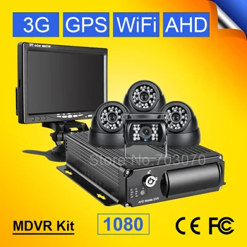 

4Pcs CCTV Surveillance IR Camera For Real Time Remote Monitoring 3G GPS Wifi SD Car AHD 1080 Mobile Mdvr Kits +7inch Car Monitor