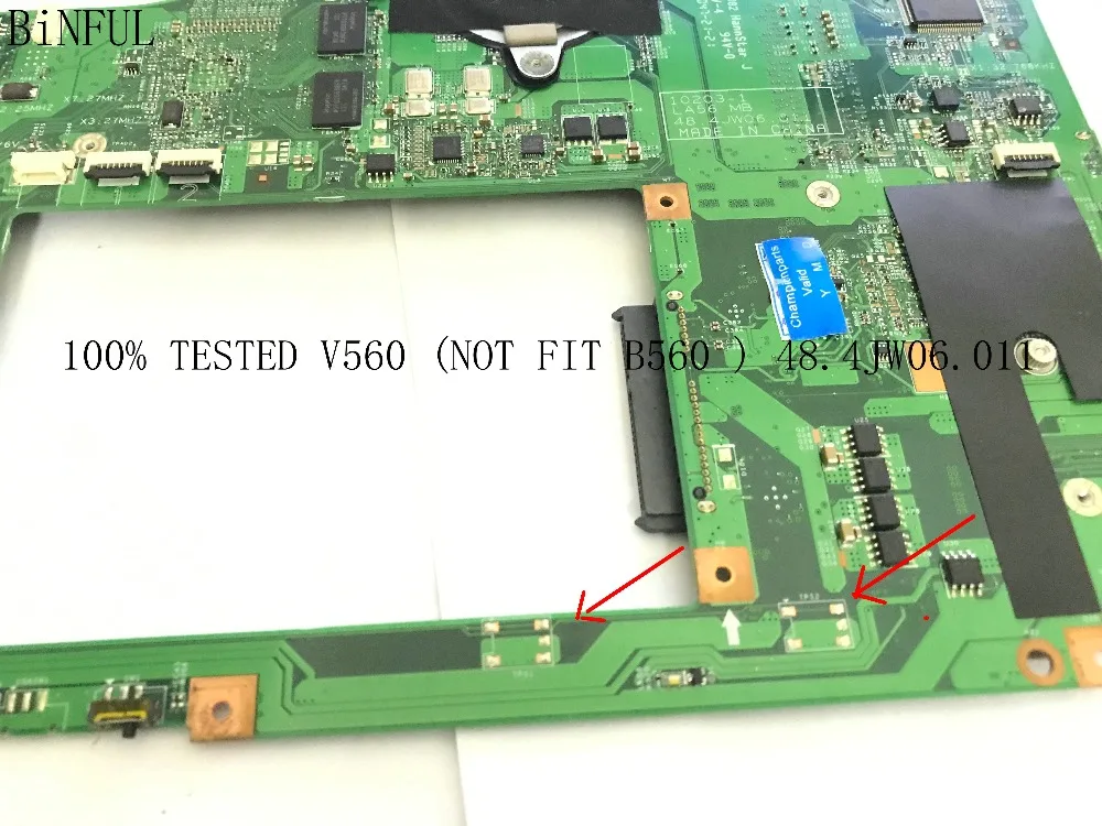 BiNFUL STOCK протестированный 10203 1 LA56 MB 48.4JW01. 011 MOTHEBOARD для ноутбука LENOVO V560 материнская