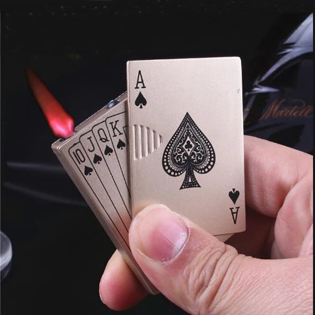 Creative new hot selling poker gas inflate lighter with money detect