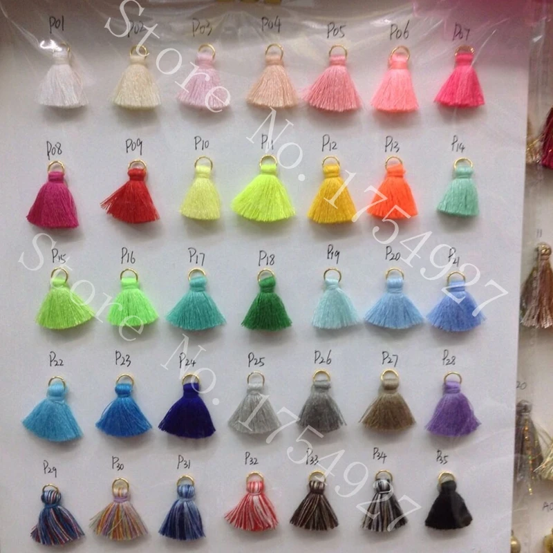 

Mix small textile cotton fat tassels with metal jump 2.5cm (eye 4mm)50pcs 44 colours all stock