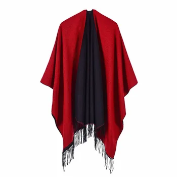 

street women's large scarf luxury brand warm dual color Tassel Cape bufandas ponchos invierno mujer 2019 shawls and wraps