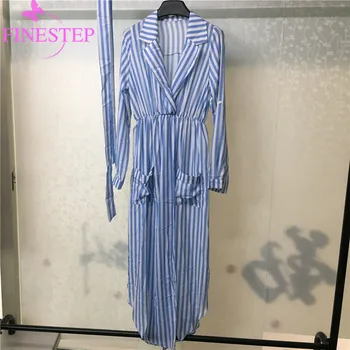 

Striped 100% Cotton Dress For Women High Quality Fashion V-Neck Dress A-Line Knee-Length Dress women