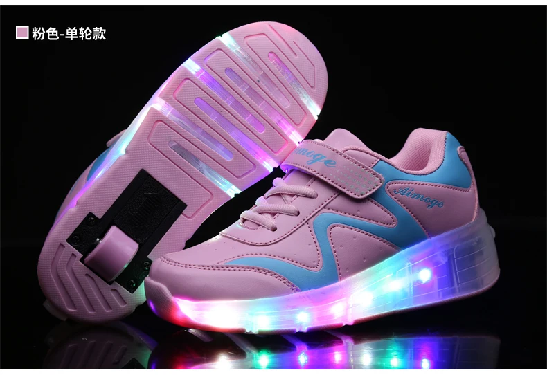 Обувь с подсветкой для мальчиков и девочек; USB зарядное устройство; мигающие Dounle колеса роликовые коньки; обувь для катания на роликах; яркие светящиеся кроссовки