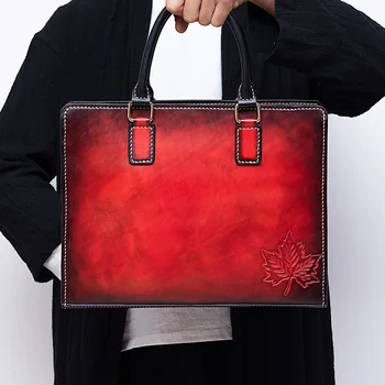 

Handmade Bussiness Men Handbags Genuine Leather Casual Totes Handbag Messenger Bags Computer Bag Reddish Brown Blackish green