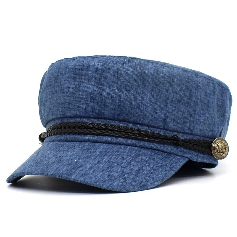 

2019 New Spring Summer Military Cap Women Men Cotton Beret Hat Flat Top Hats Captain Cap Vintage sun Hat Bone