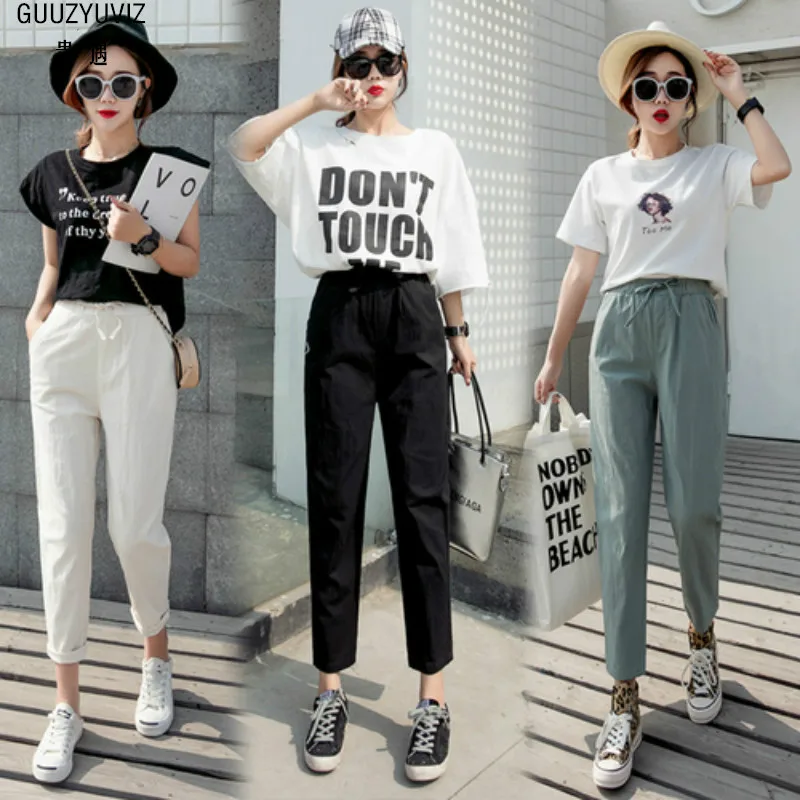 

GUUZYUVIZ 2019 Spring Summer Woman Pants Casual Loose Wash Linen Harem Pants Women Plus Size High Waist Trousers Women Harajuk