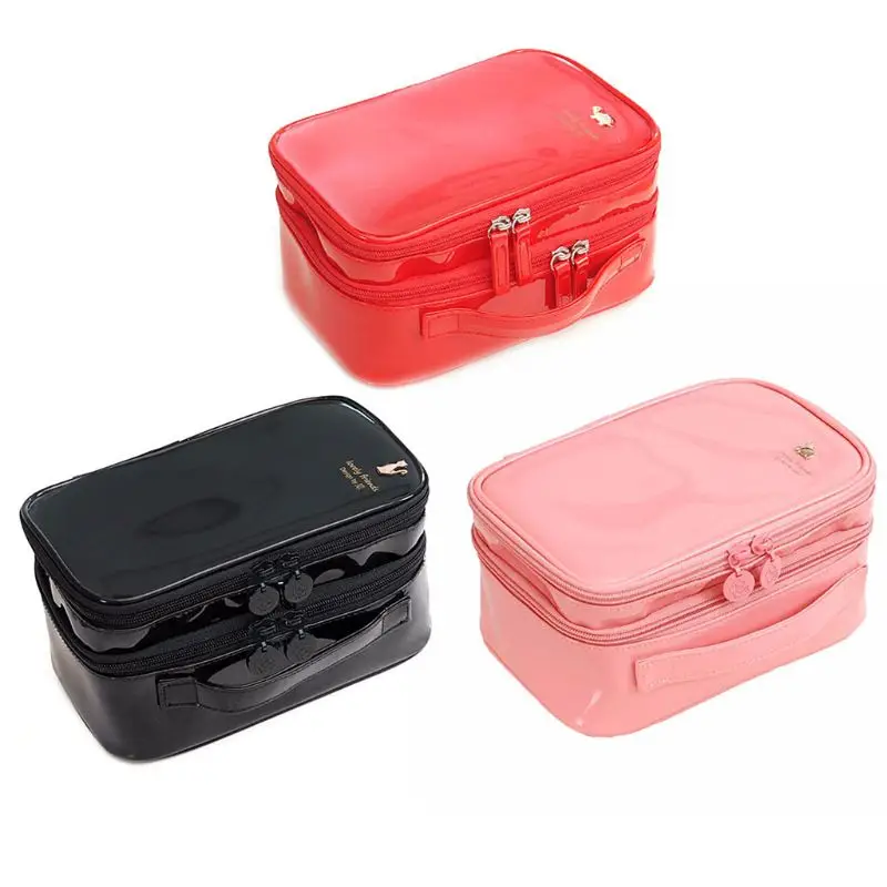 

Waterproof PU Leather Double Layer Cosmetic Bag Travel Makeup Storage Case