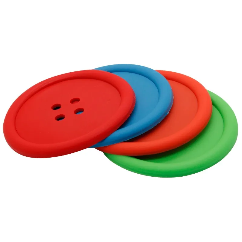 Random Color 4PCS Round Colorful Button Silicone Coasters Tea Cup