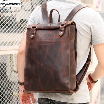 

Retro Stereotypes Men's Backpack Shoulder Bag British Wind Female Simple 14 Inch Laptop Computer Bag Handmade Genuine Leather