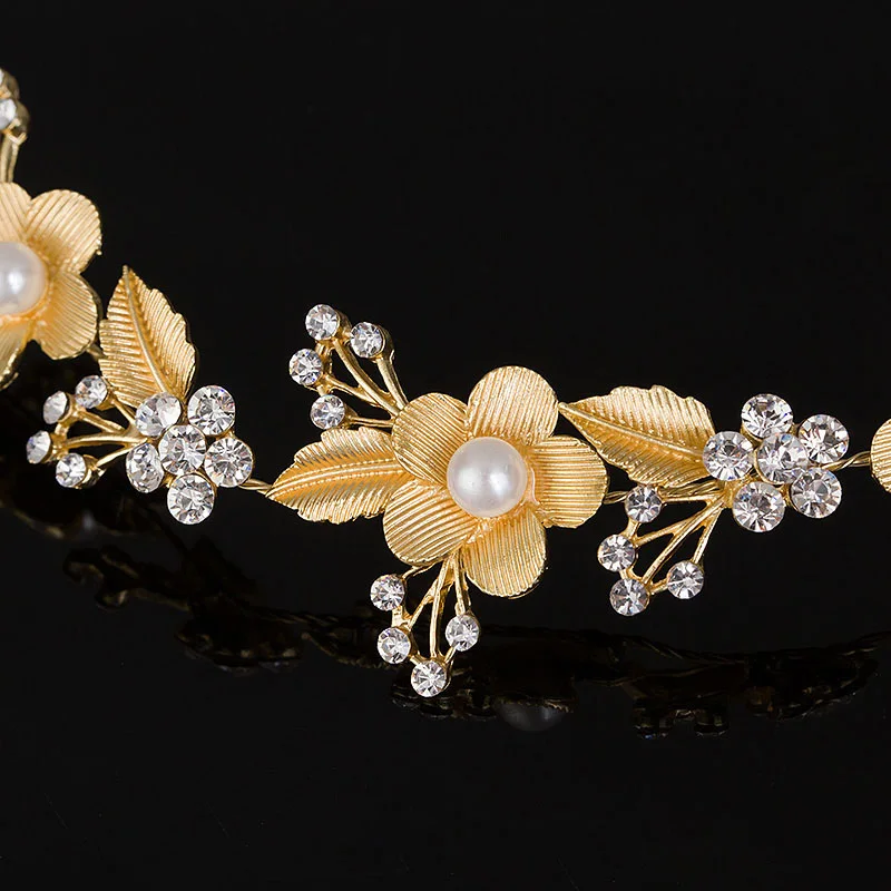 Wedding Bridal Hair Accessories Royal Tiara Silver Plated and Gold Color Metal Leaf Flower Crystal Hair Vine Tiara (3)