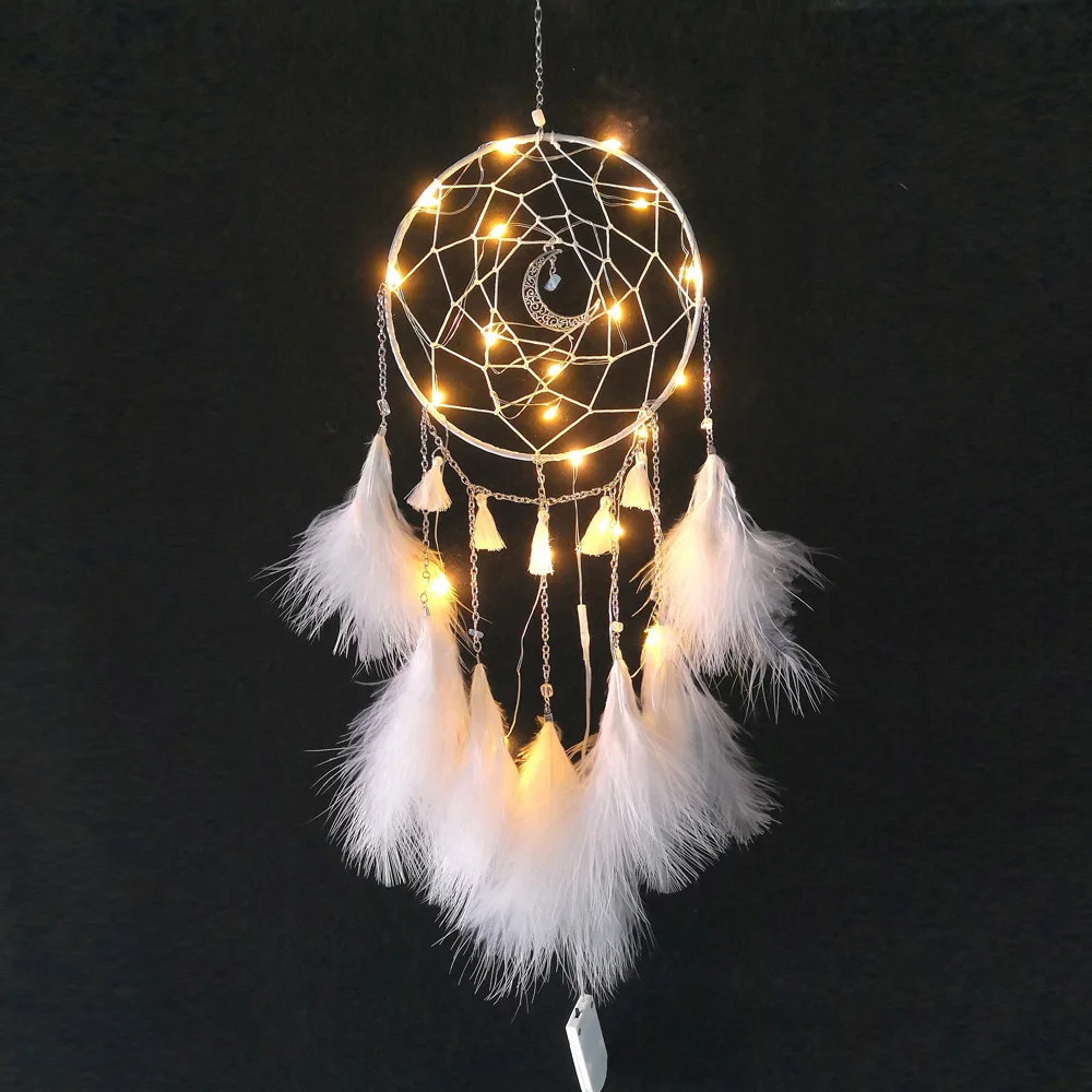 

Handmade Indian Decorative LED Light Dream Catcher Wall Hanging Dreamcatcher Feather Crafts Kids Stuff Wall Room Decor