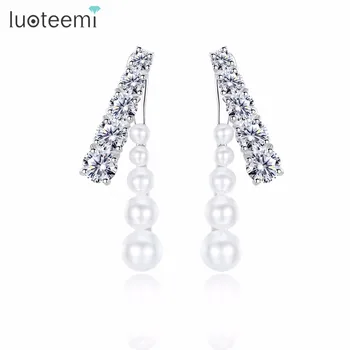 

LUOTEEMI Exquisite Delicate Elegant Simple Design Long Line Shape Clear Drop Earrings Copper CZ AAA For Women Girl Tourism