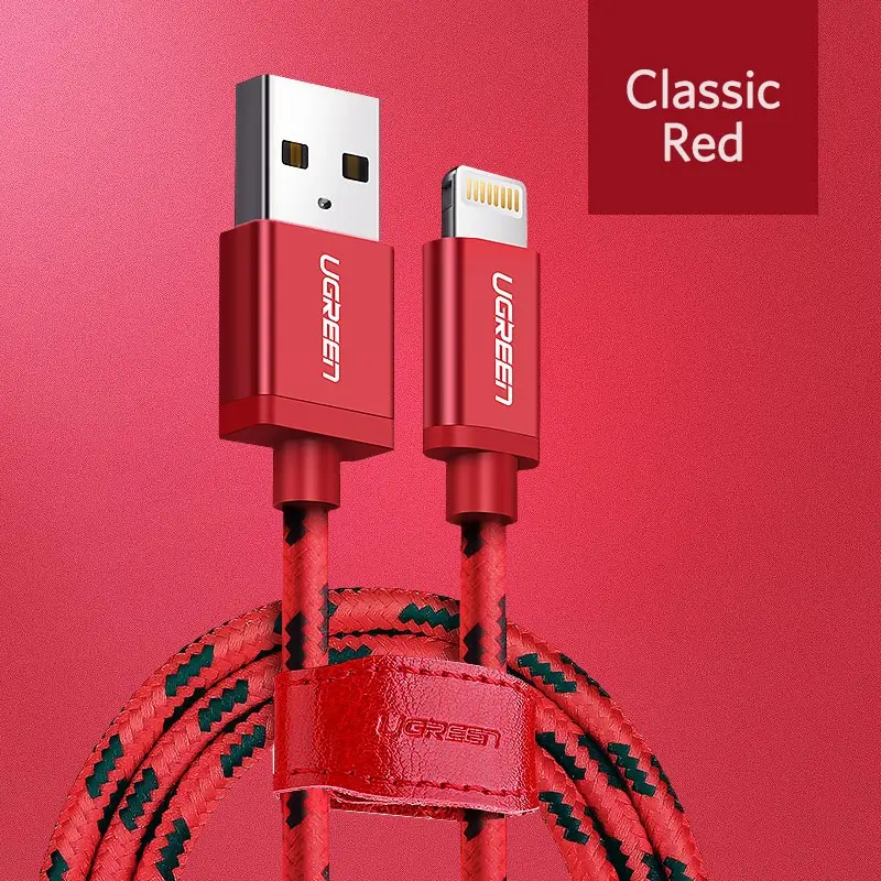 Red Ugreen mfi-контроллеров кабель Lightning для iPhone 7 Джинсовые Плетеный 8 Булавки USB кабель быстрая Зарядное устройство кабель для iphone 8 8 плюс 6 5 iPad кабель - Цвет: Red
