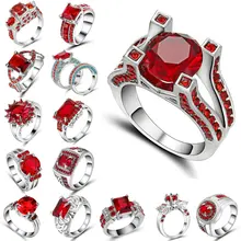 Увеличенное серебряное кольцо, ослепительное, блестящее, фианит, Красный Кристалл, CZ, вечерние, обручальное кольцо на палец для женщин, размер 7