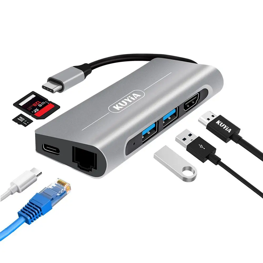 Кабель-Переходник USB C на HDMI адаптер USB 3,1 Тип usb-C VGA HDMI конвертер адаптер для MacBook, Chromebook Pixel, Galaxy S8 и многое другое(серый - Цвет: Type C 7 in 1