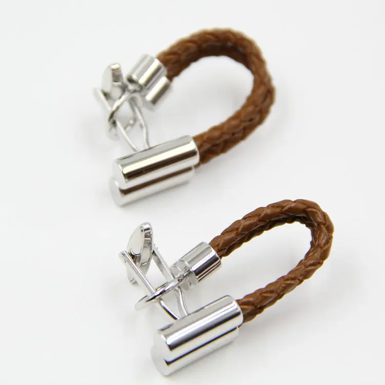 Brown Leather Chain Men's Cufflinks French Shirt Unique Wedding Groom Men Cuff Links Business