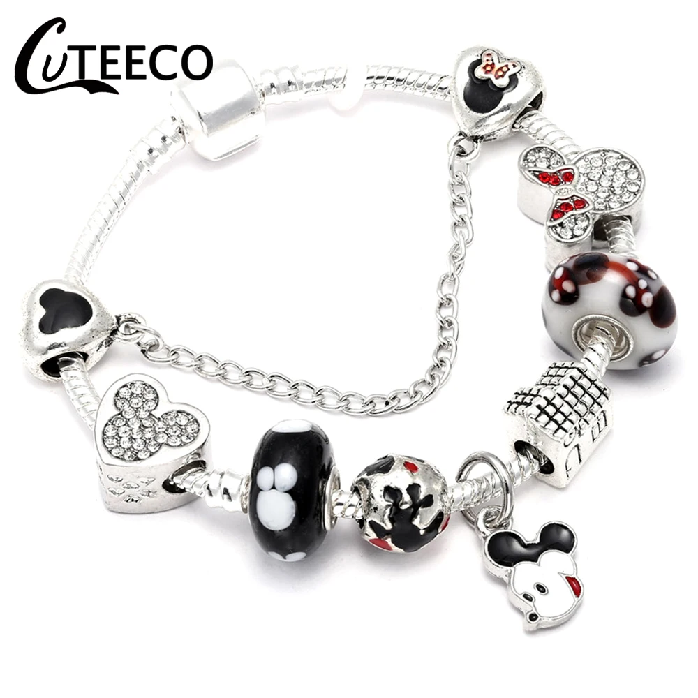 

CUTEECO 2018 New Charms Bracelet Mickey Heart Crystal Beads Pendant Fit DIY Handmade Brand Bracelets For Women Jewelry